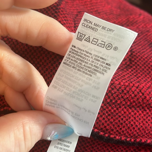 Chico’s Long Open Cardigan Sweater Duster Black with Red Design Chicos Size 2 - Picture 8 of 9